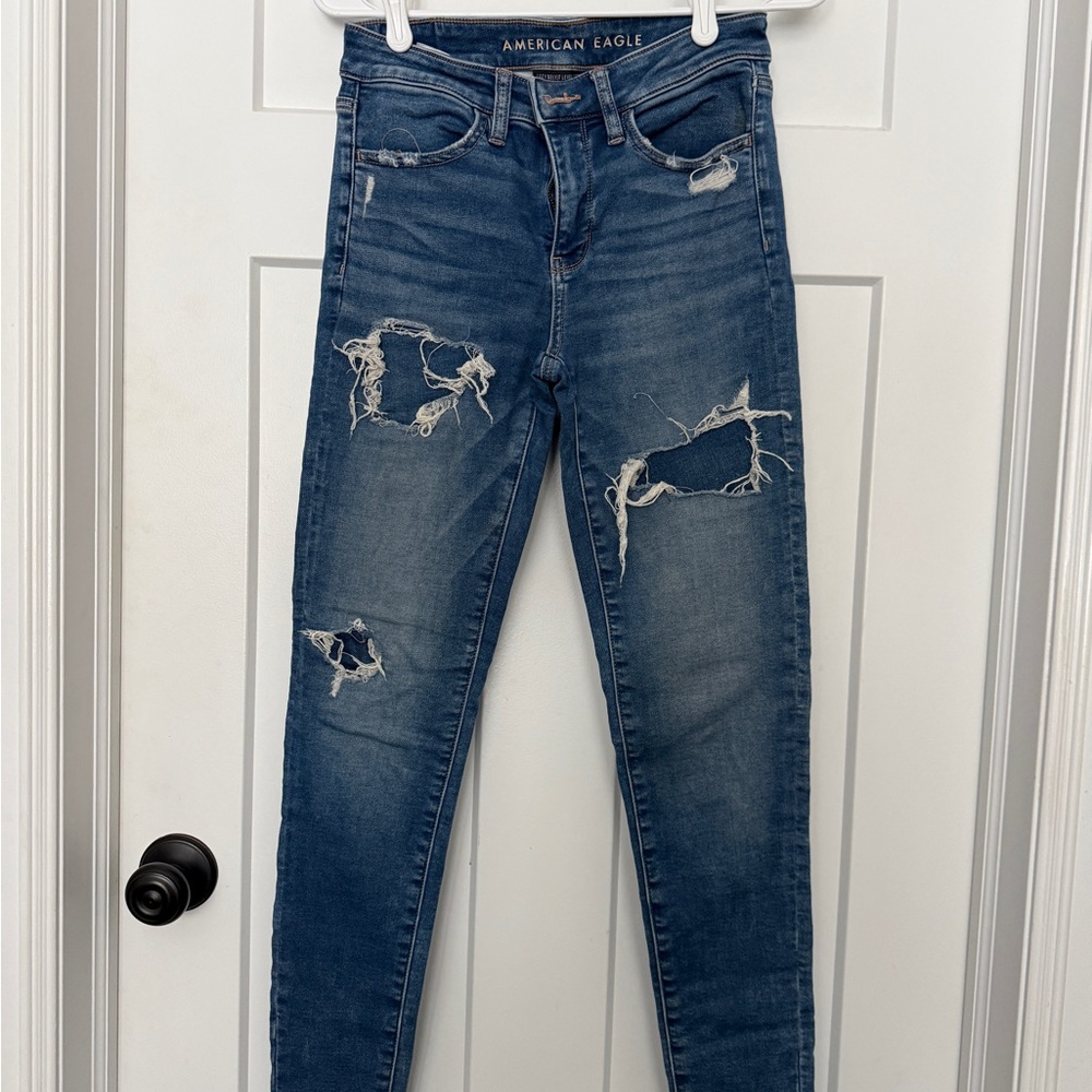 American Eagle Outfitters Women's Cozy Next Level Stretch Blue Skinny Jeans